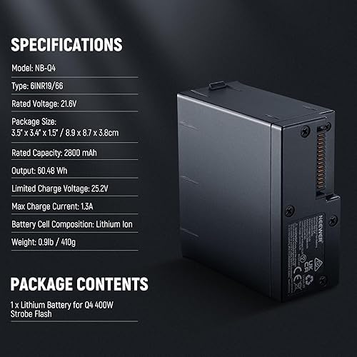 Miniatura 7 de Neewer Paquete de baterías Q4 21.6V2800mAh batería recargable de litio de repuesto solo Q4 Studio Flash luz estroboscópica, NB-Q4