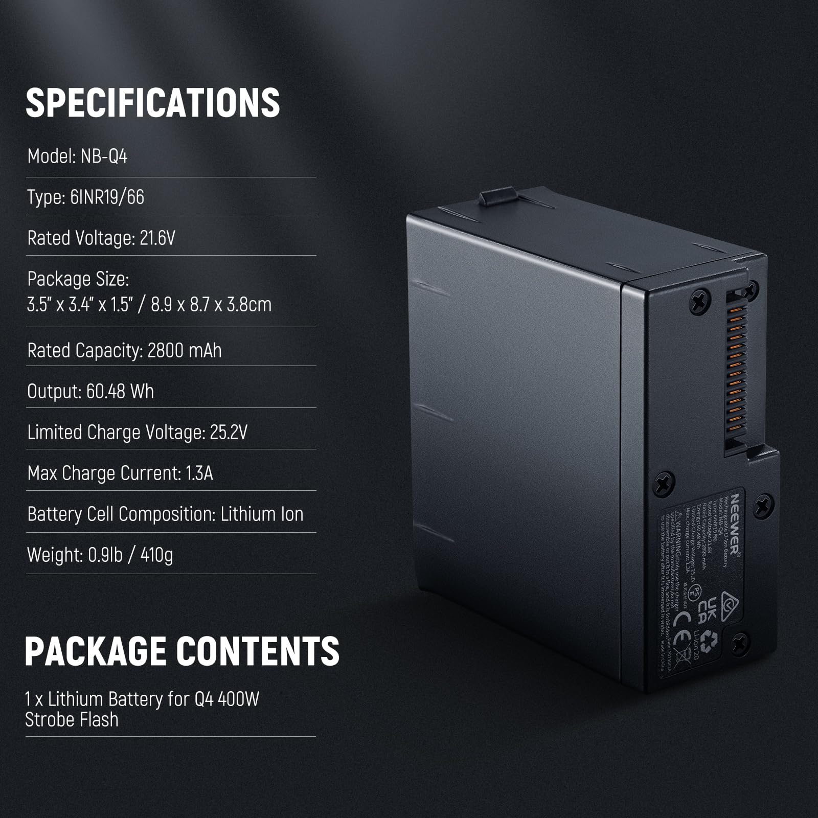 NEEWER Q4/Q4PRO - Batería Recargable de Litio de 21,6 V/2800 mAh, Repuesto Solo Q4/Q4PRO Studio Flash luz estroboscópica, NB-Q4