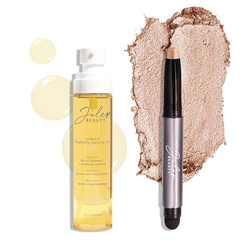 Julep Set de perfección: Sombra de ojos 101 Crema a polvo Champagne Shimmer Sombra de ojos en barra y aceite limpiador de vitamina E y removedor de