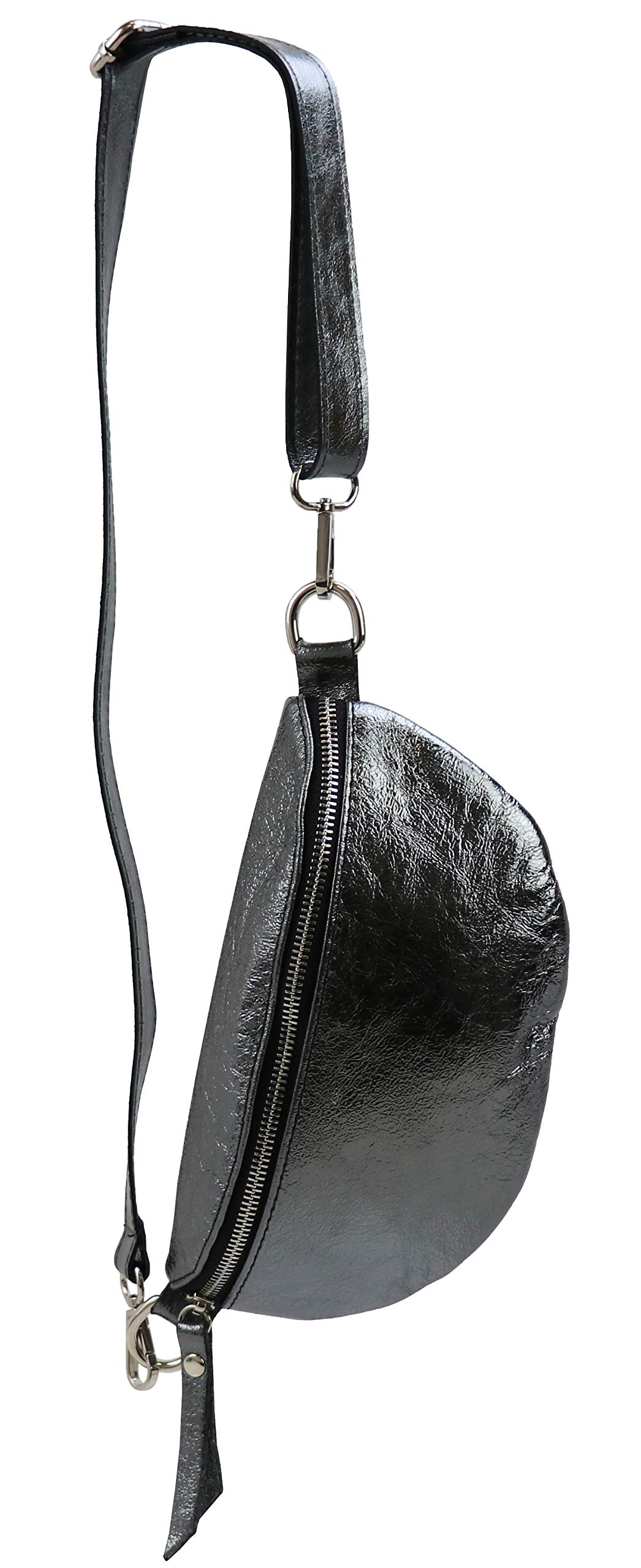 SH Leder ® AVA G292 - Marsupio unisex in vera pelle, per festival, viaggi, marsupio da donna, in pelle, 23 x 12 cm, Antracite metallizzato, 23 x 12,50 x 7 cm