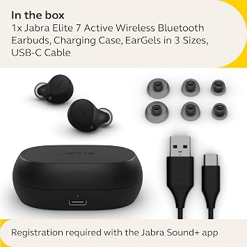 Jabra Elite 7 Active in-Ear Bluetooth Earbuds - True Wireless Sports Ear Buds ShakeGrip for The Ultimate Active fit and Adjustable Active Noise Cancellation - Black