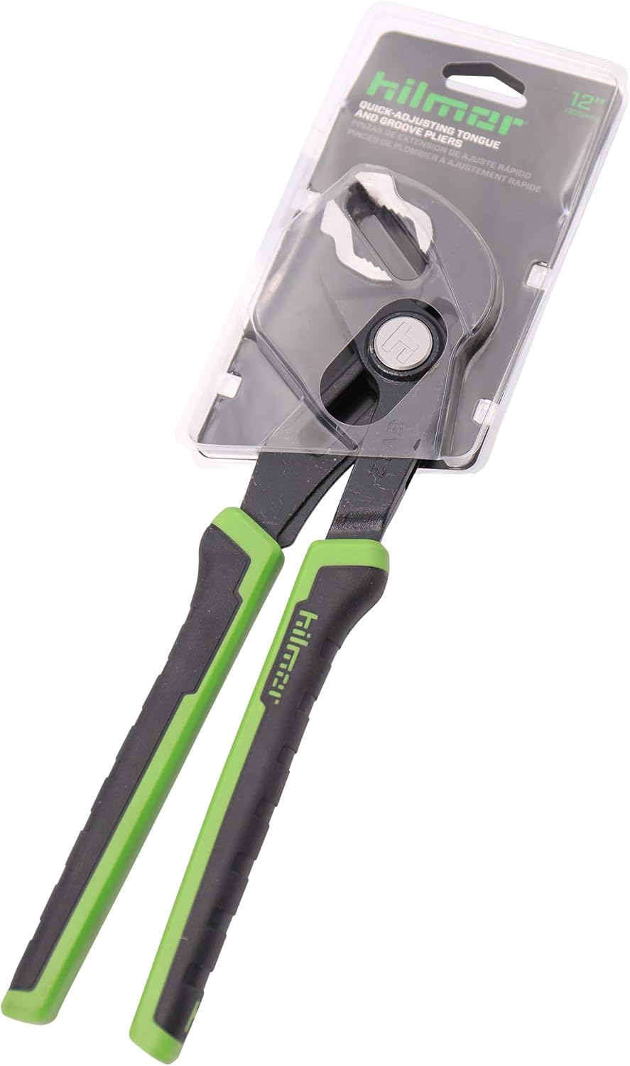 Hilmor 12" Quick Adjusting Tongue & Grove Pliers with Rubber Handle Grip, Black & Green, PBTGP12 1890998