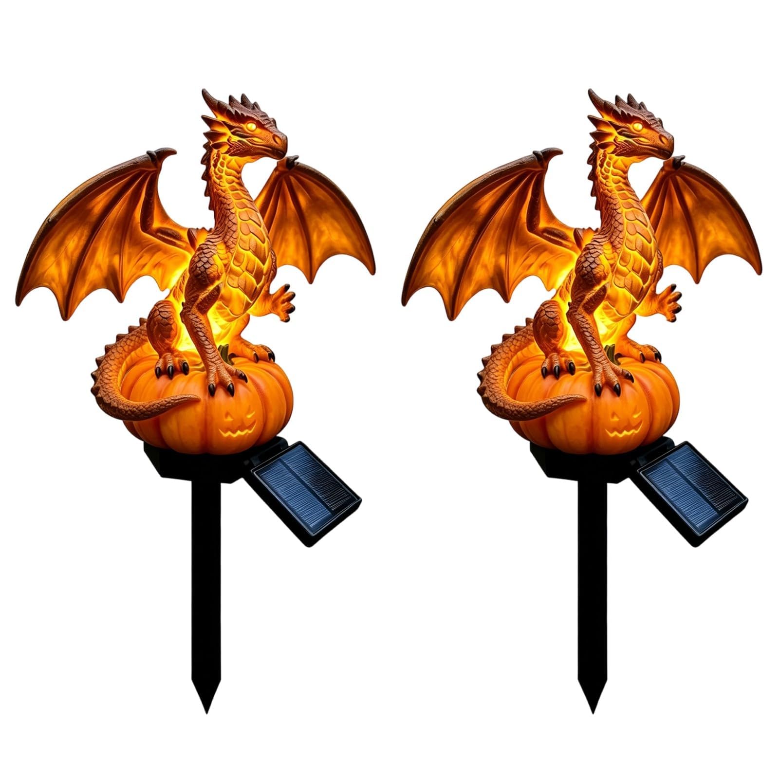 Drachen Figuren Garten, Halloween Deko Outdoor, Drach Garten Deko, Drache Gartenfiguren für Draußen Wetterfest, Dragon Statue Gartendeko für Außen, Gartenfiguren & Gartenstatuen (2 Stück Drachen)