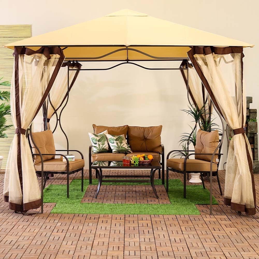 Danube Home Bruno Gazebo I Metal Frame I Polyester Roof I Weather Resistant Garden Patio Canopy with Mosquito Net I Garden Party Tent I Modern Design Outdoor Furniture I Size 300x300x280 cm - Beige