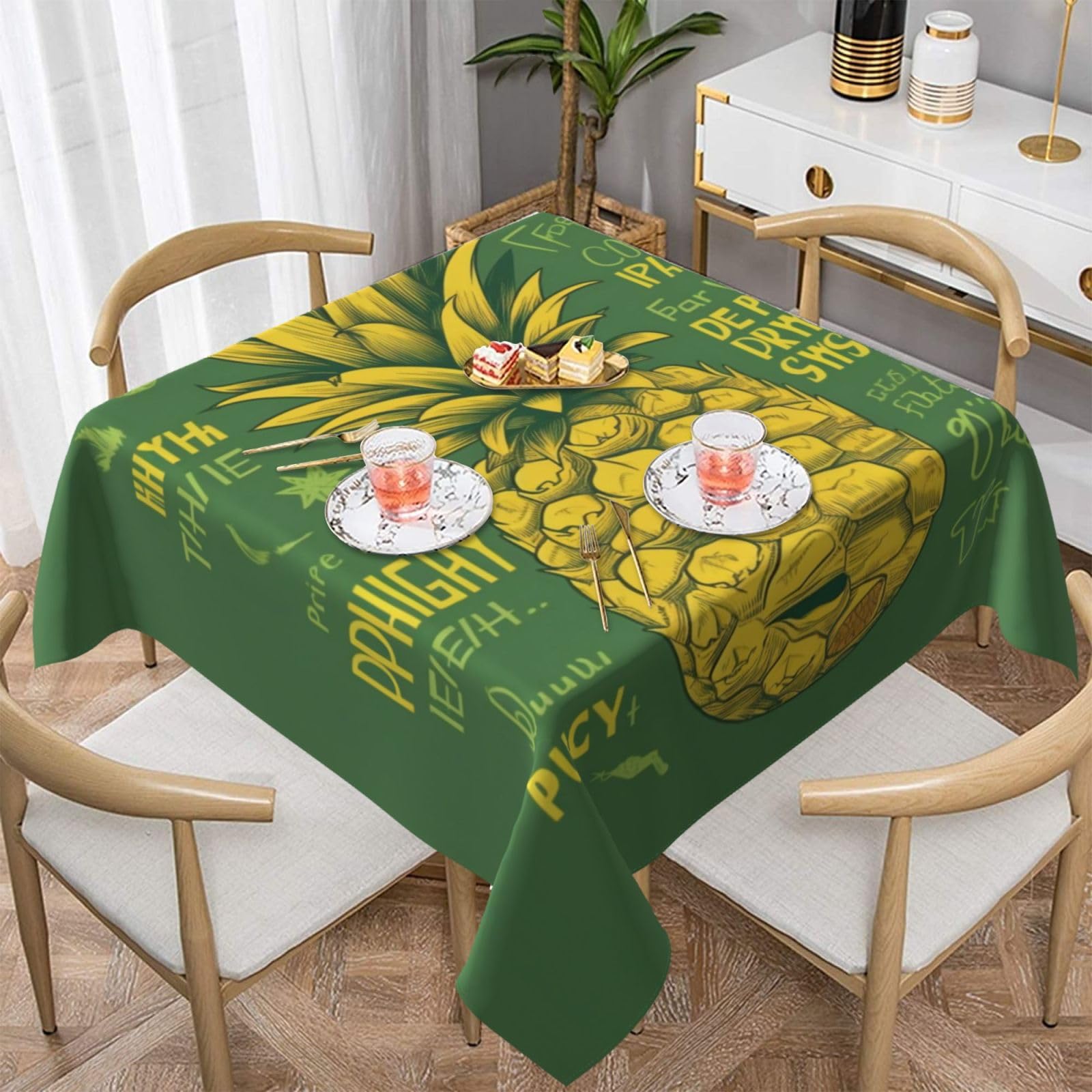 WPKJU Psych Pineapple Quote Printed Square Tablecloth 54x54 inch Water Resistant Table Cover Washable Rectangle Table Cloth for Dining Tables