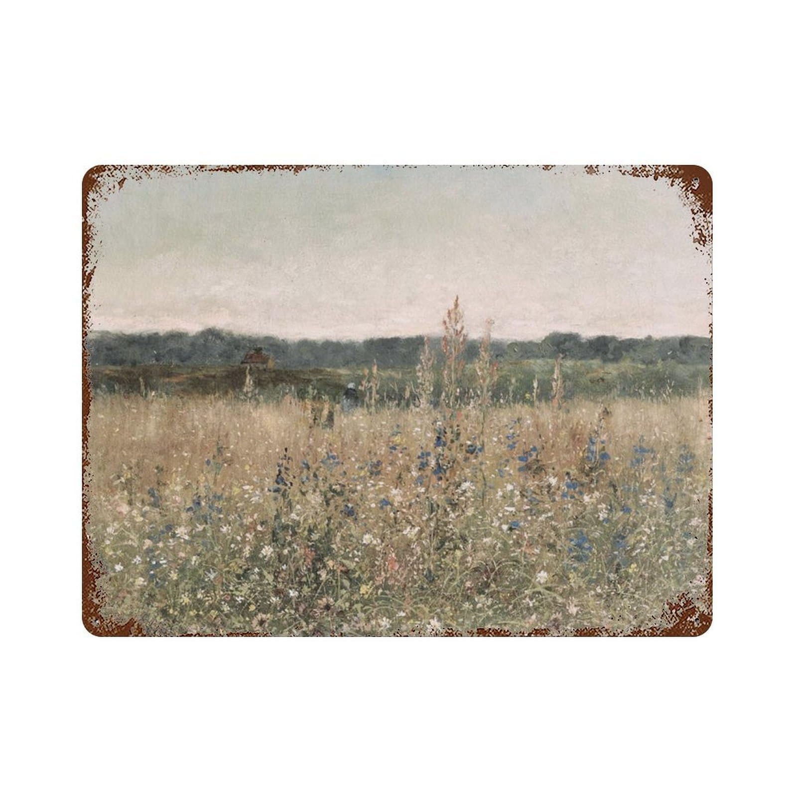 xiaoxiaoshen Wildflower Fields, Retro Spring Scenery, Rural Farmhouses Wall Decor Art Metal Tin Poster Modern Home Decor Art Home Bar Shop Decorations Vintage Sign 30x40cm