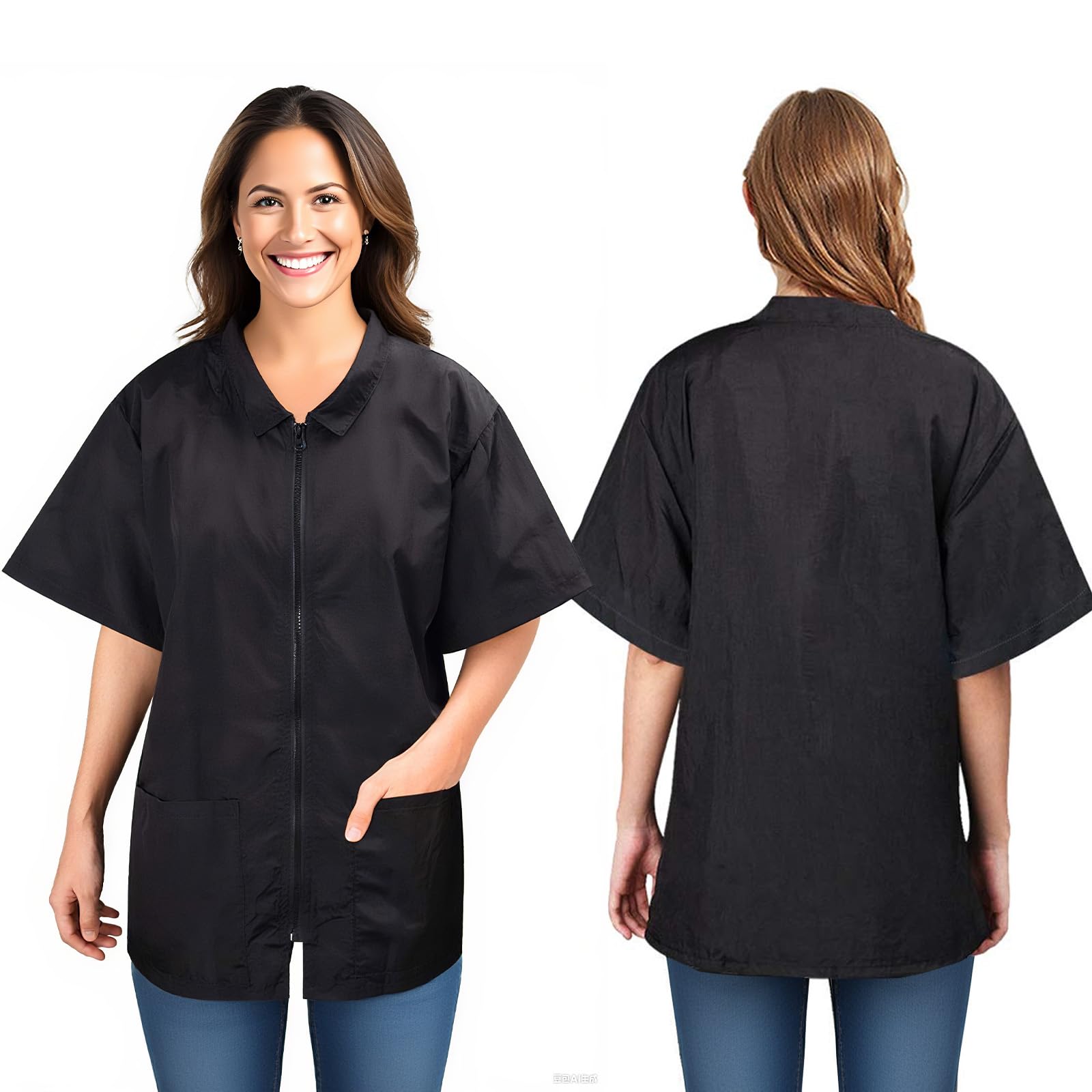 Noverlife Pet Grooming Workwear with Full Zipper, XL Size, Anti-Static Pets Beautician Work Clothes, Lightweight Hair Repellent Shirt Style Pet Groomer Smock for Dog Cat Grooming Shop