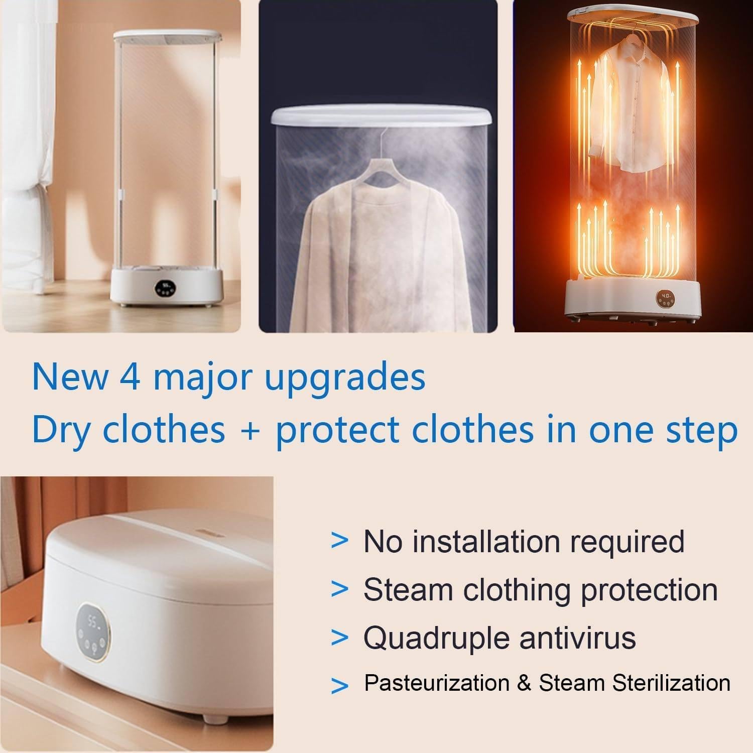 1000W Wireless Vertical Steam Iron with Remote Control - Portable Electric Garment Steamer & Folding Clothes Drying Rack - Quickly Removes Wrinkles from Fabrics