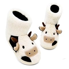 Fuzzy Cow Booties Slippers for Women Men Cute Cozy Cow boot Slippers for Adult Indoor Warm Furry Bedroom