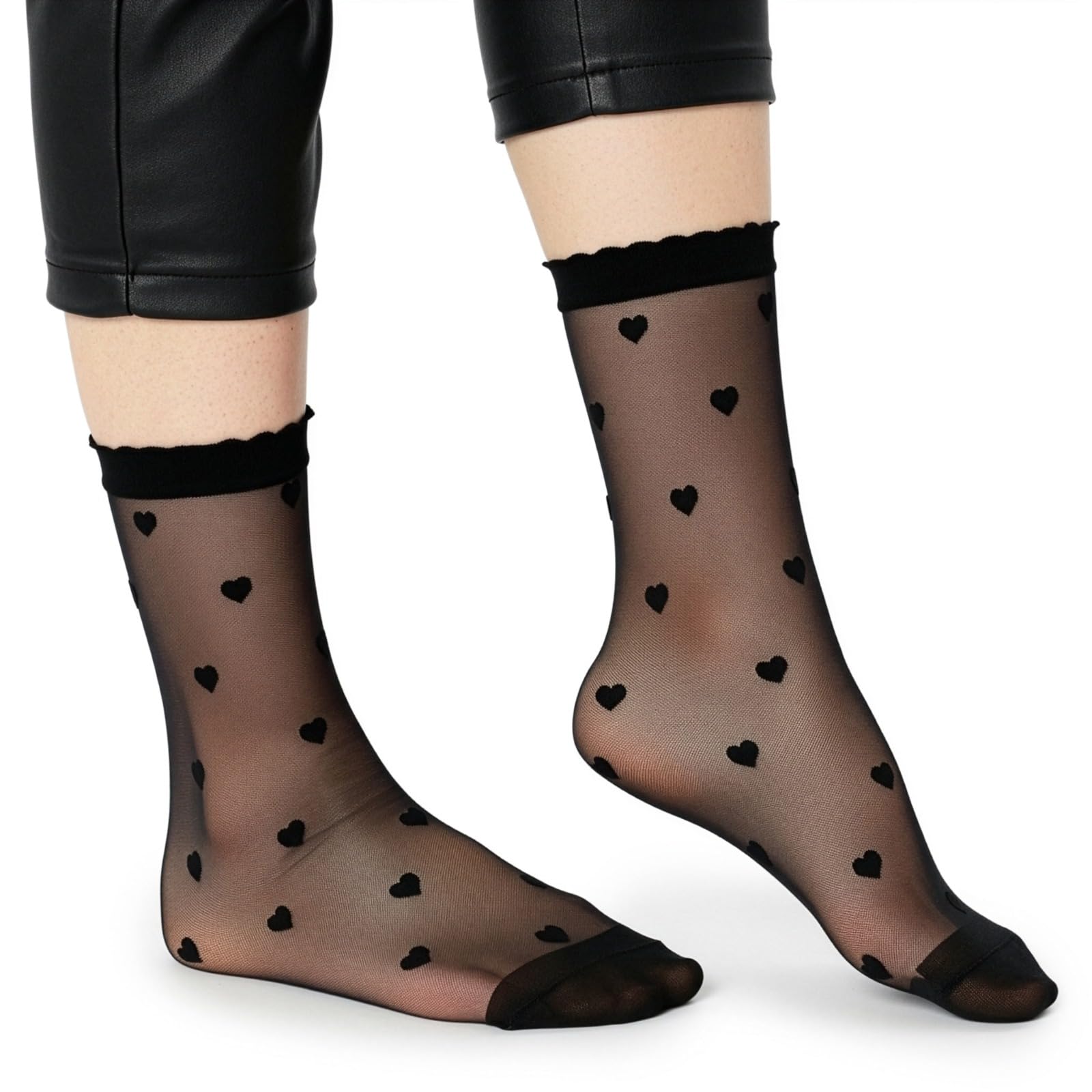 LORES Patterned Fancy Womens Socks Short Sheer Pop Stocking Free-Size 20 DEN, Cuori Nero