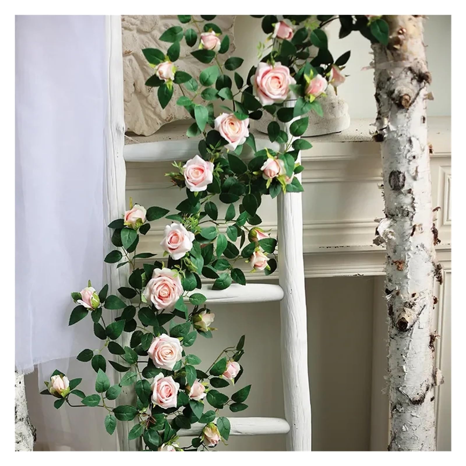 175 cm/69 pollici Fiori artificiali Piante di rose Vite | Ghirlanda di seta sospesa Pianta verde Casa Giardino Recinzione da muro Decorazione for matrimonio compleanno(A-pink)