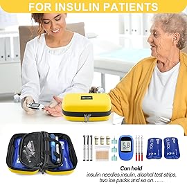 Gosemai Insulin Cooler Travel Case TSA Approved Medication Diabetic Cooler for Travel with Temperature Display Refrigerated Medicine Organizer Bag with 2 Ice Pack (Yellow)
