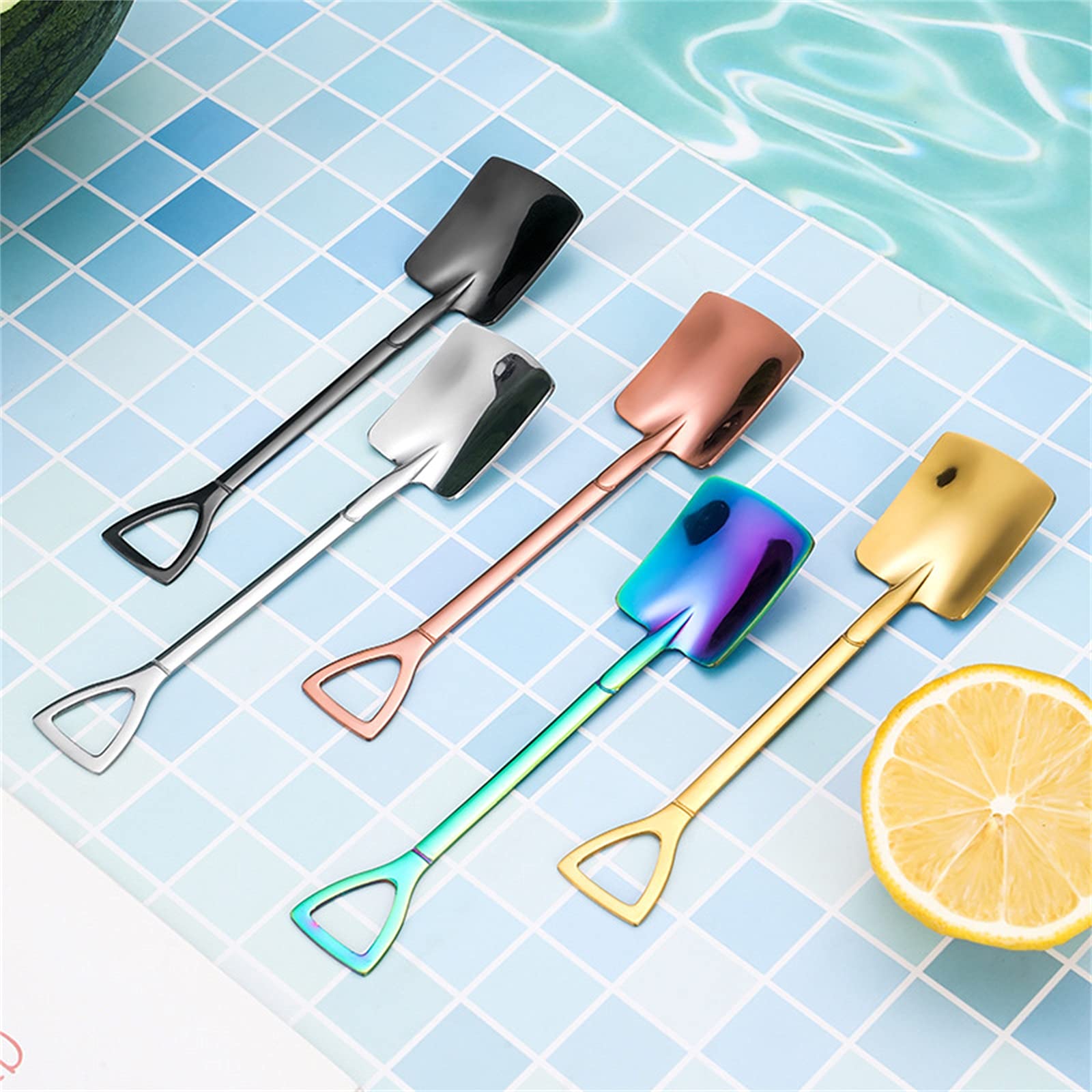 Set 6 Cucchiai A Pala E Punta In Acciaio Inox - Color Oro, Argento E Nero Per Caffè, Dessert E Cocktail - Foto 3