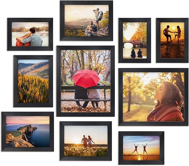 Giftgarden 10 Pcs Multi Picture Photo Frames Set for Multiple Size Photograph, Two 8x10, Four 4x6, Four 5x7, Black