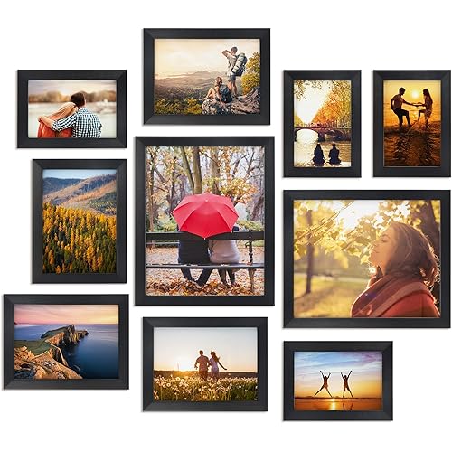 Giftgarden 10-Pack Black Picture Frames for Various Sizes Photos, Two 8x10, Four 4x6, Four 5x7, Multi Assorted Frame Collage for Wall or Tabletop