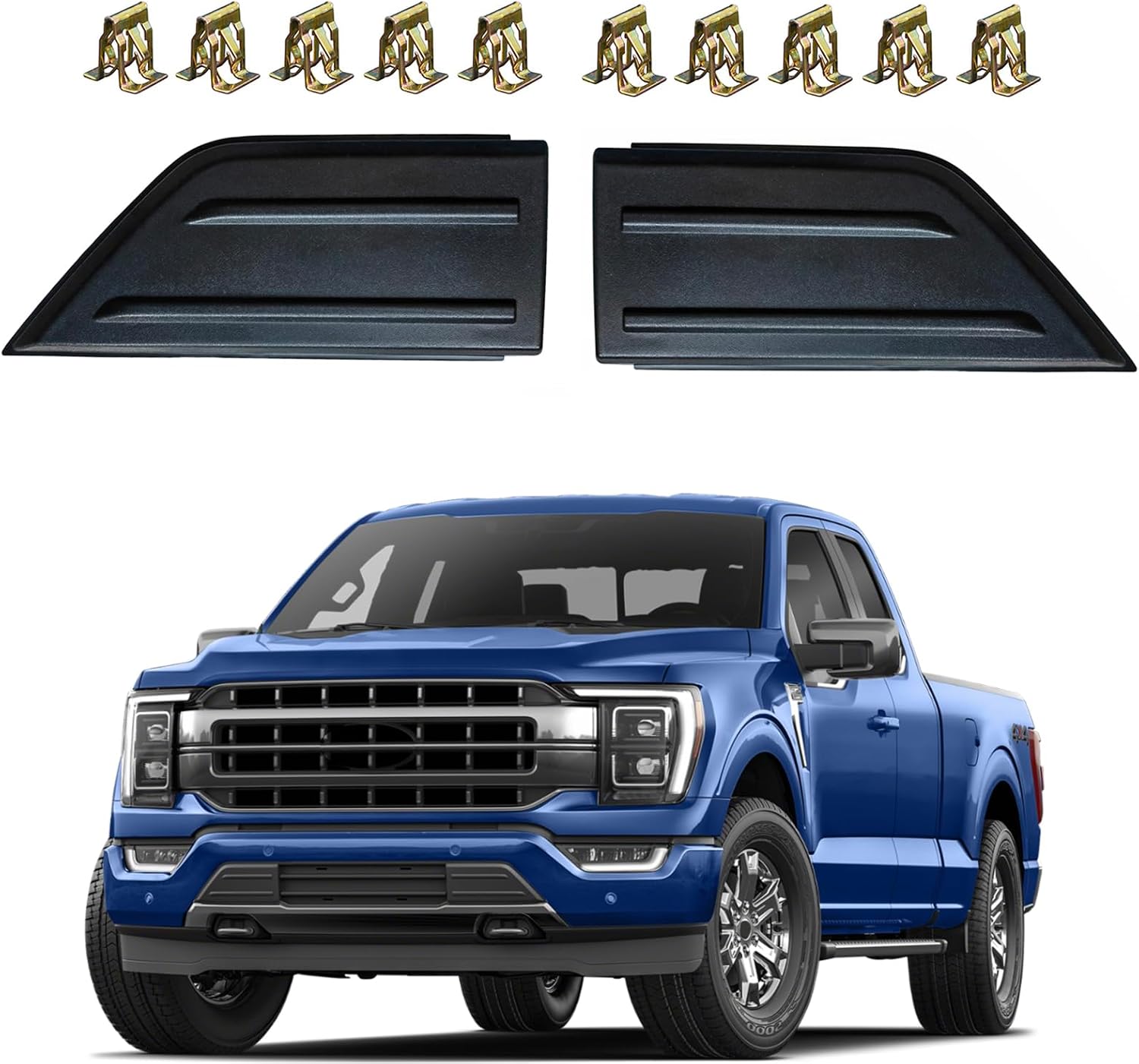 Driver and Passenger Front Bumper Guards Pads Inserts End Caps Cover Grill Compatible with F150 F-150 2021 2022 2023