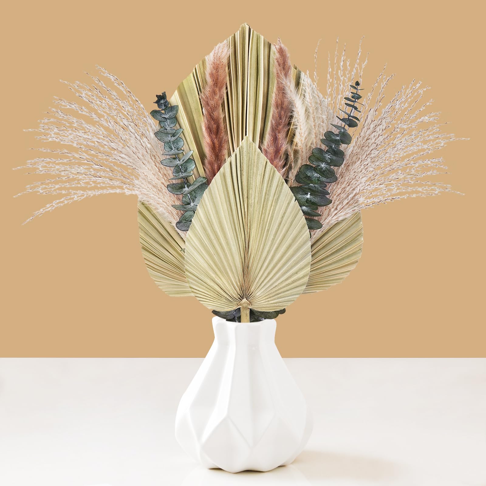 Fall Decorations for Home Clearance Dried Palm Leaves, Autumn Boho Decor, Dried Palm Leaf with Pampas Grass Decor, Small and Large Palm Spears for Party Wedding Vase Decor (8 Pcs)
