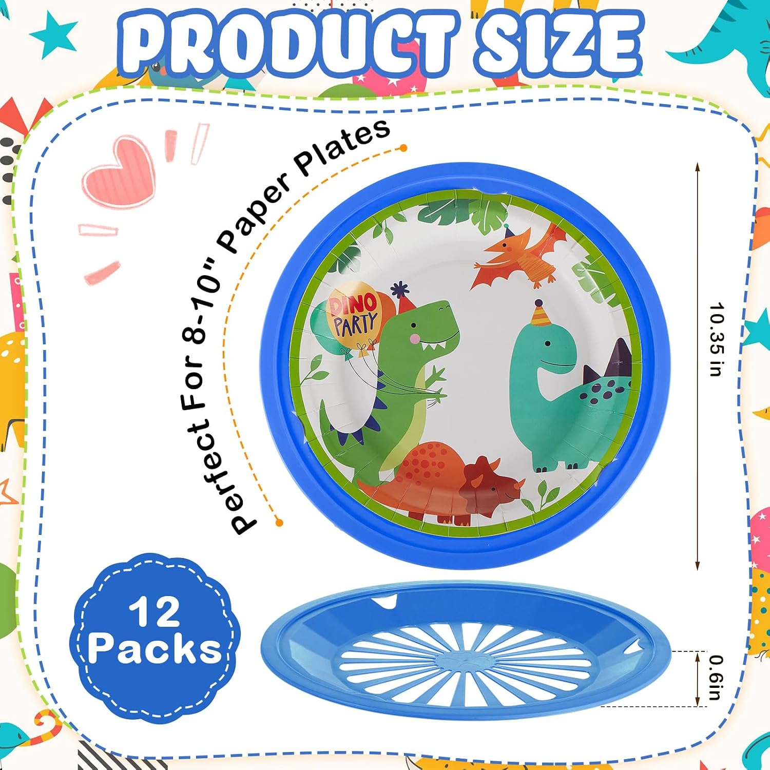 Tessco for you 12 Pcs Reusable Plastic Paper Plate Holders 10 Inch Heavy Duty Plastic Paper Plate Holder Set with Snap in Grooves for 9 Inch Plates, Dishwasher Safe for Picnic Party BBQ (Dark Blue)
