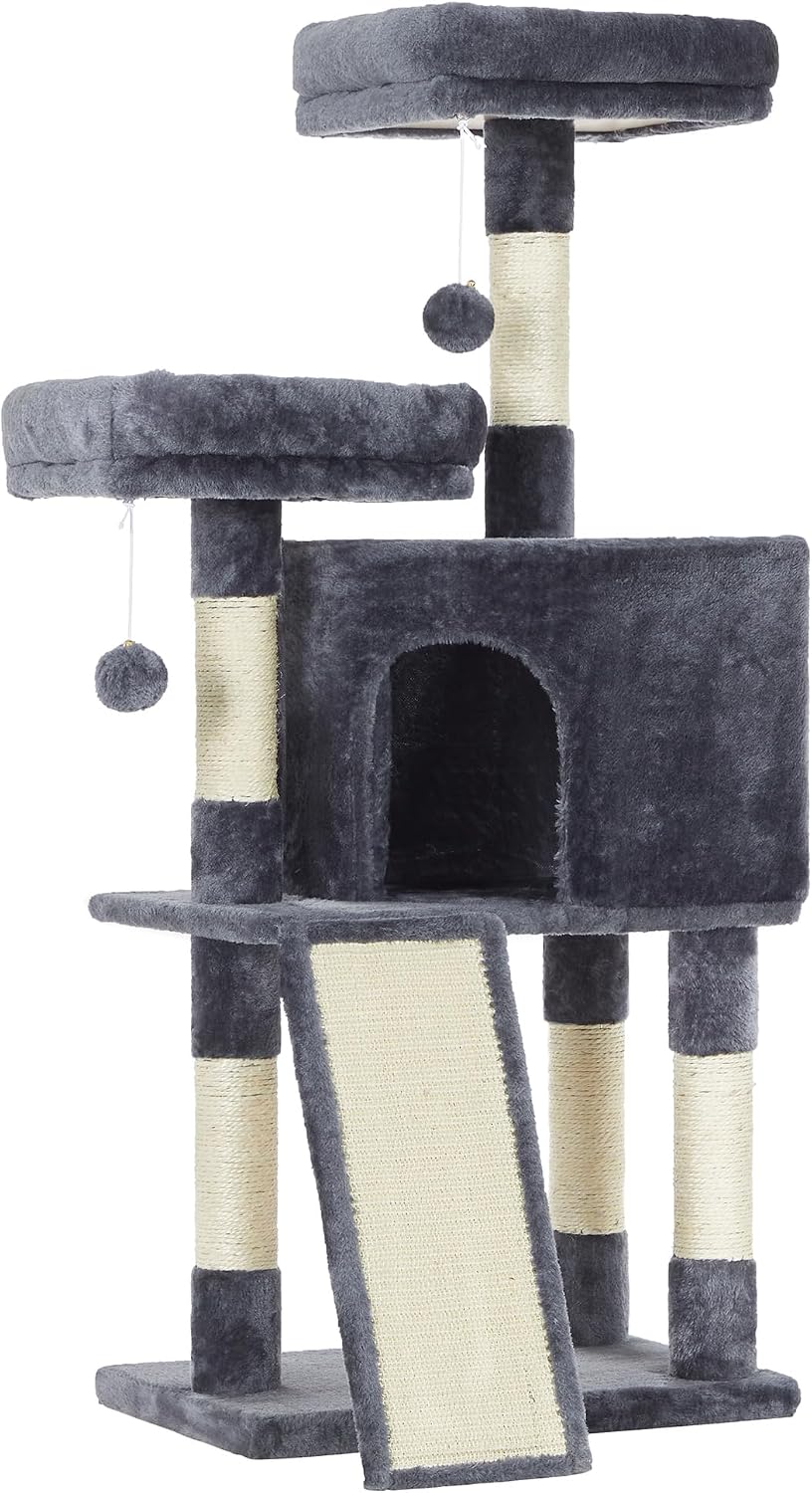 Feandrea Árvore para Gatos, Condomínio para Gatos 115 cm, Rampa Arranhadora, Cinza Fumê BRPCT141G01V1