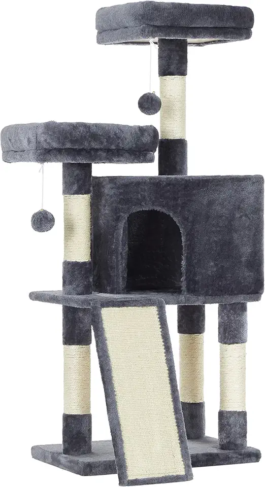 Feandrea Árvore para Gatos, Condomínio para Gatos 115 cm, Rampa Arranhadora, Cinza Fumê BRPCT141G01V1