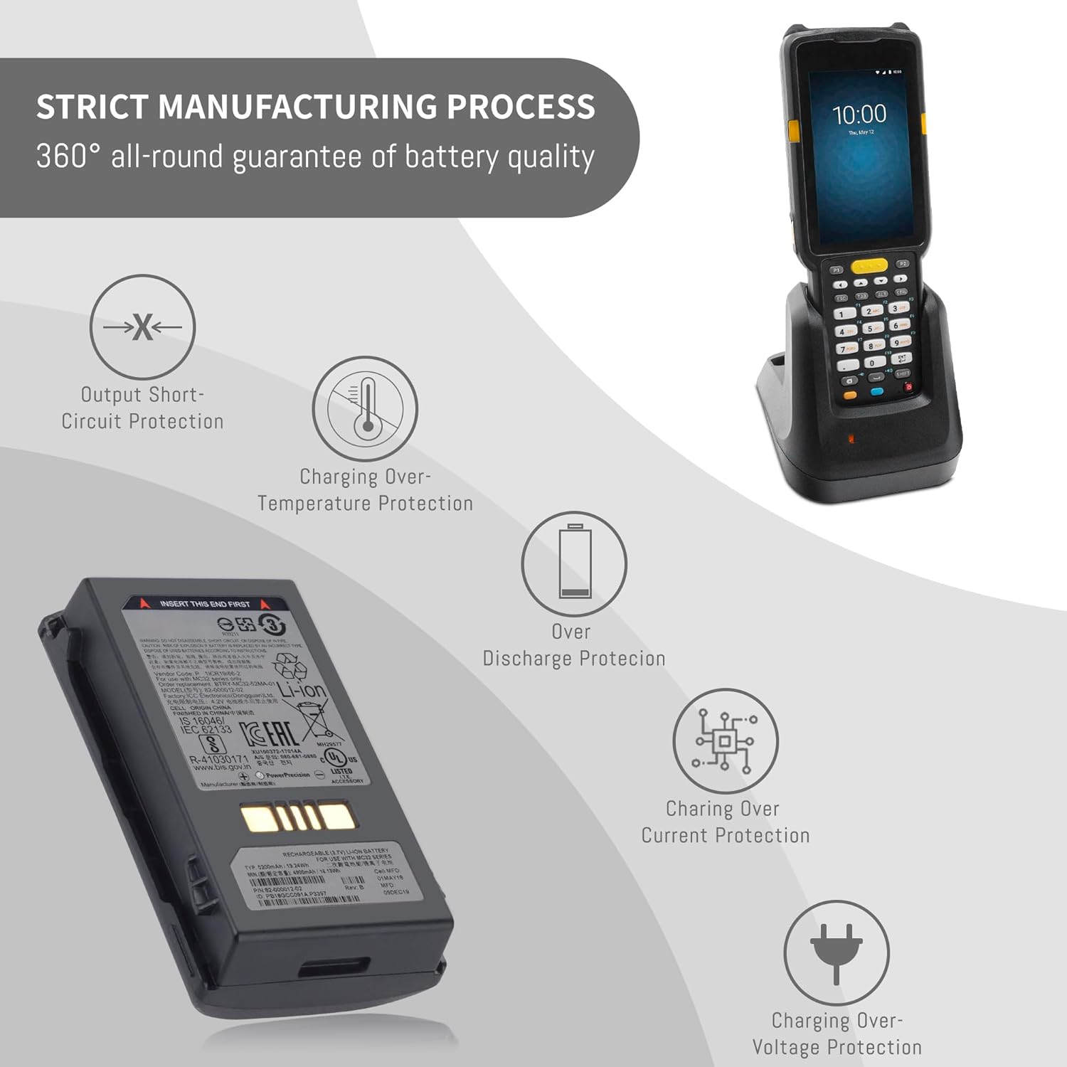 5200MAH MC32 Battery Compatible for Symbol MC32 MC3200 MC32N0 MC32N0-S 82-000012-02 82-000012-01 MC32N0S BTRY-MC32-52MA-10 BTRY-MC33-52MA-01 BTRY-MC32-01-01 Scanner Battery 3.7V 19.24Wh image 6 of 7 B0DKFKLLG6