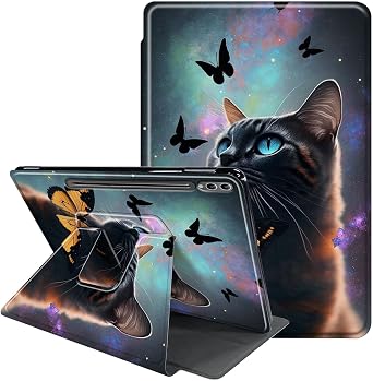 Samsung Galaxy Tab S9 Plus/ S9 FE Plus 12.4" with S Pen Holder - 360 Degree Rotating Multi-Angle View Protective Cover with Auto Sleep/Wake Feature Tab S9+/S9 FE+-Cat Butterfly