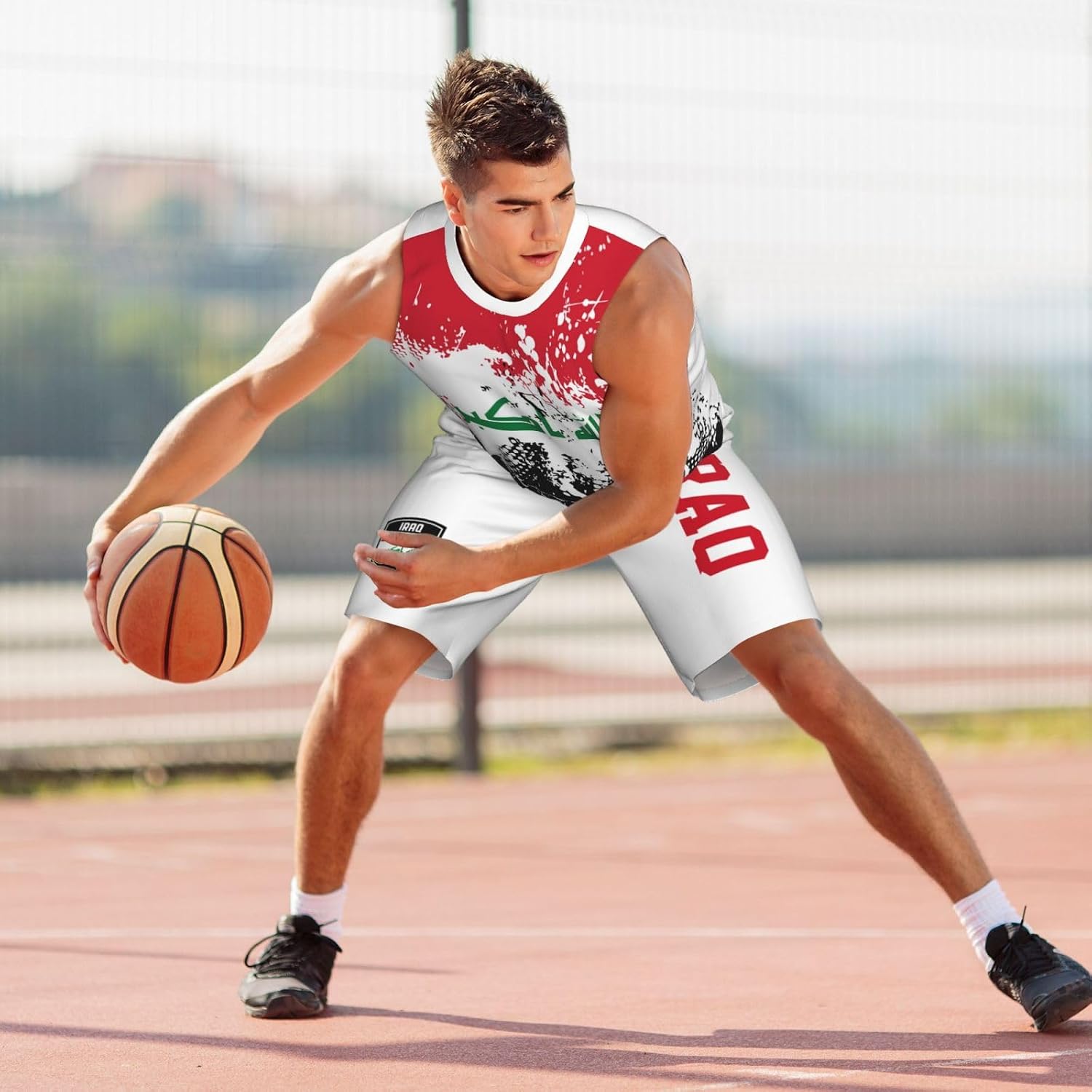 Iraq Flag Grain (3) Basketball Jersey Uniform Suit for Men Adults Training Athletic Set