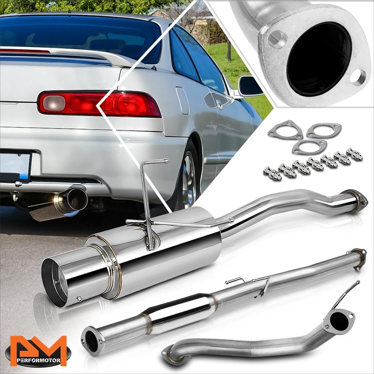 PM PERFORMOTOR 4" Tip Muffler Catback Exhaust System Compatible with 94-01 Acura Integra DC1 DC2 GS/LS/RS