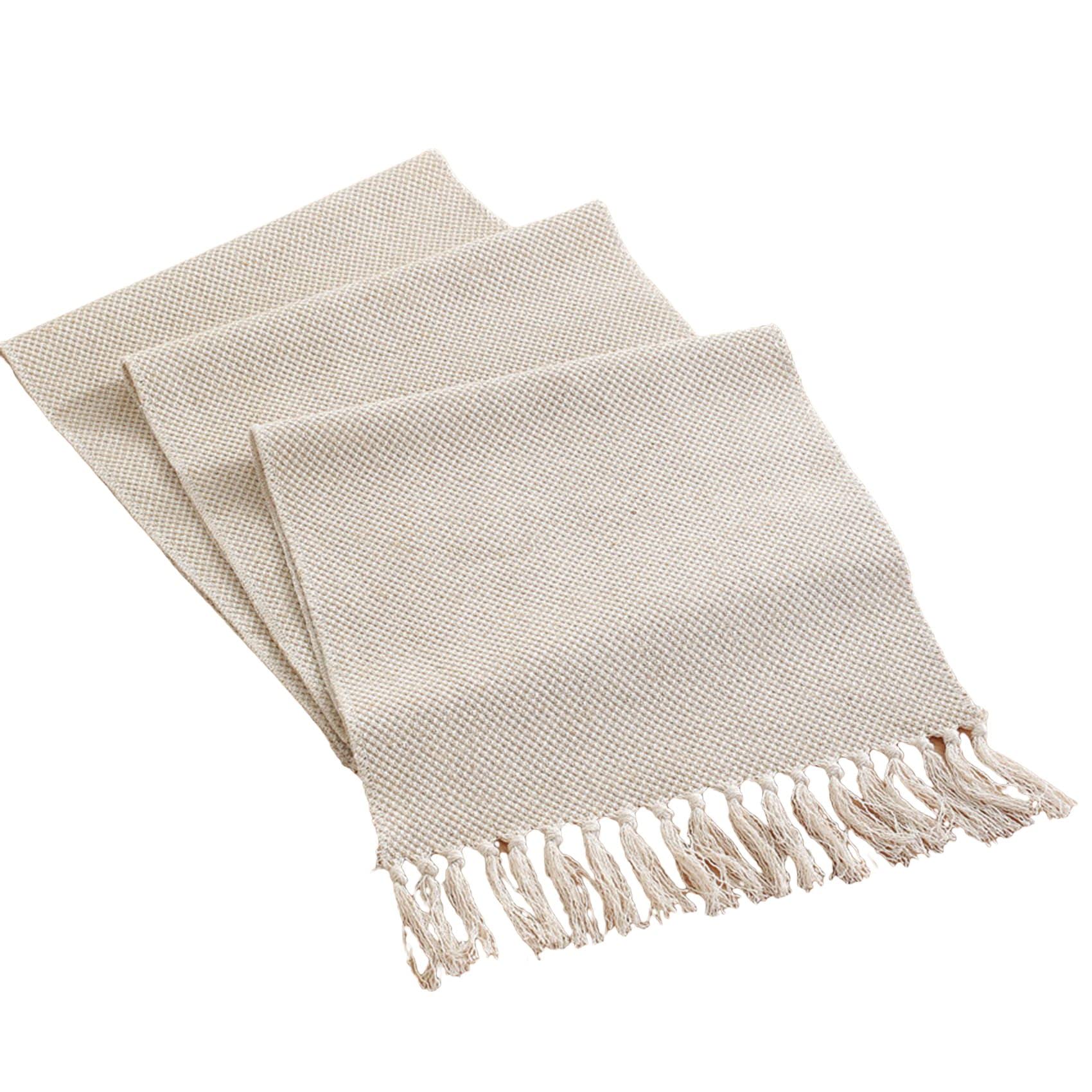 CTRLZS Farmhouse Table Runner, Vintage Rustic Table Runner, Cotton Braided Coffee Table Runner, Beige Woven Table Runner