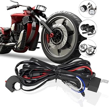 RCP Plastic Black Motorcycle/Car Light Relay Harness Fog Lamp Wiring Kit with Switch, High-Power LED Work Light Compatible, Fog Lamp Relay/Auxiliary Light/Additional Light Wiring, Wire Harness 9V/12V