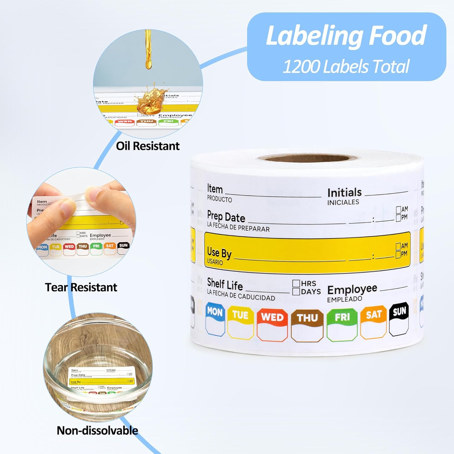 Restaurant Quality Shelf Life Food Rotation Labels Vinyl, 2” x 3” Self-Adhesive Removable Freezer Food Label, Perfect for Reusable Containers, Easy to Remove, Food Safety Date Sticker (4 Pc)