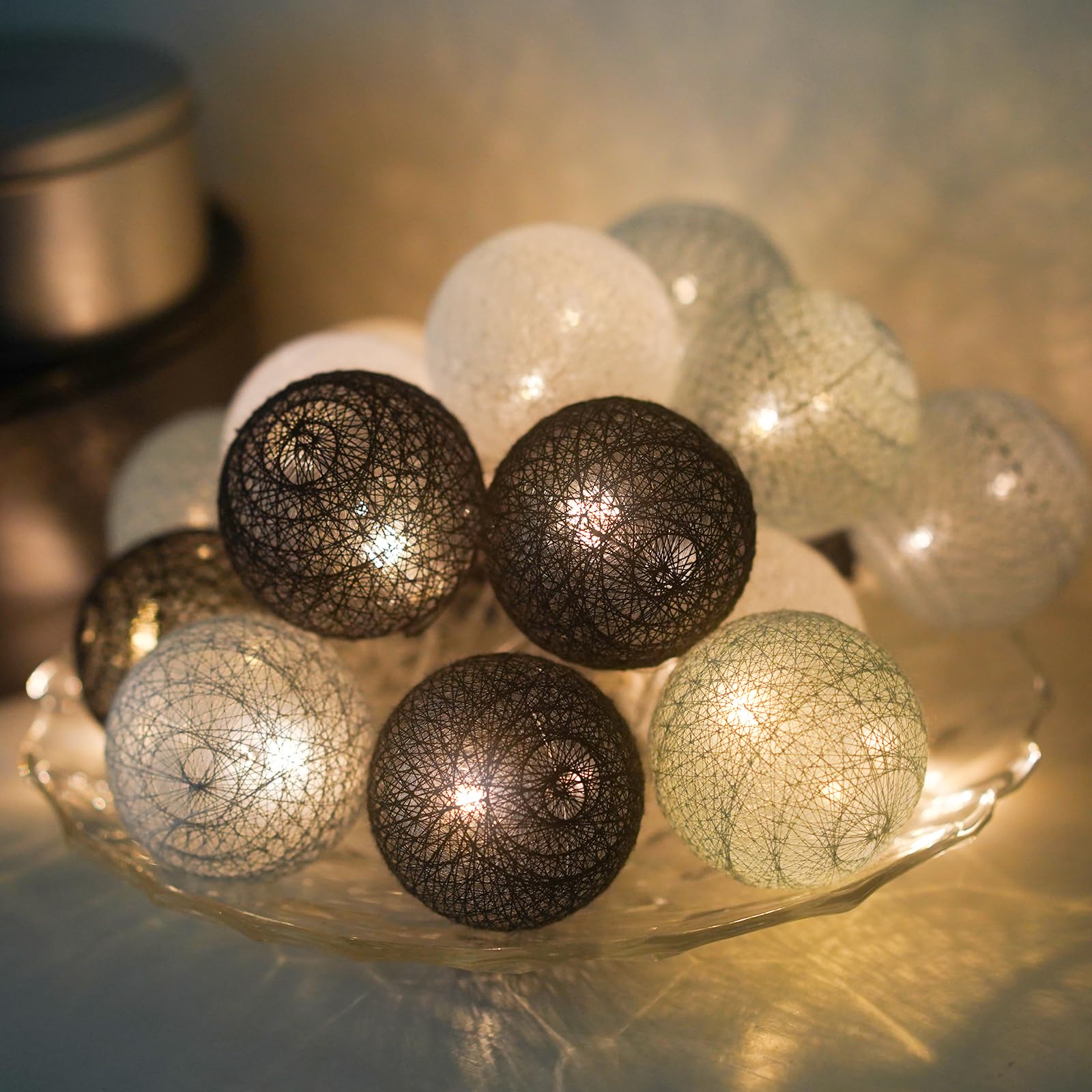 Ciskotu 3.8M lichterkette Innen, 20 LEDs Lichterketten Kinderzimmer Lampions, Kugeln Lichterketten schlafzimmer mit Stecker Cotton Ball für