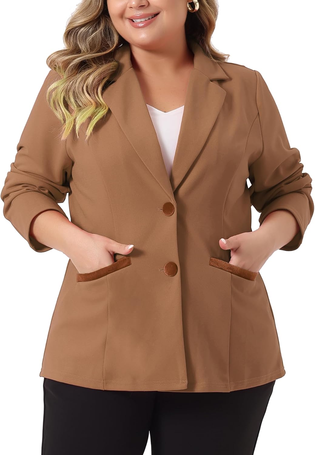 Agnes Orinda Plus Size Blazers for Women Notched Lapel Button Business Casual Outfits Suit Jacket Work Spring Blazers