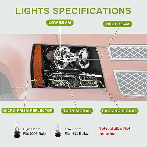 Miniatura 6 de AUTOSAVER88 Headlights Assembly Compatible with 2007-2013 Chevy Avalanche 07-14 ChevroletSuburban Tahoe Halogen Model Replacement for SUV Pickup
