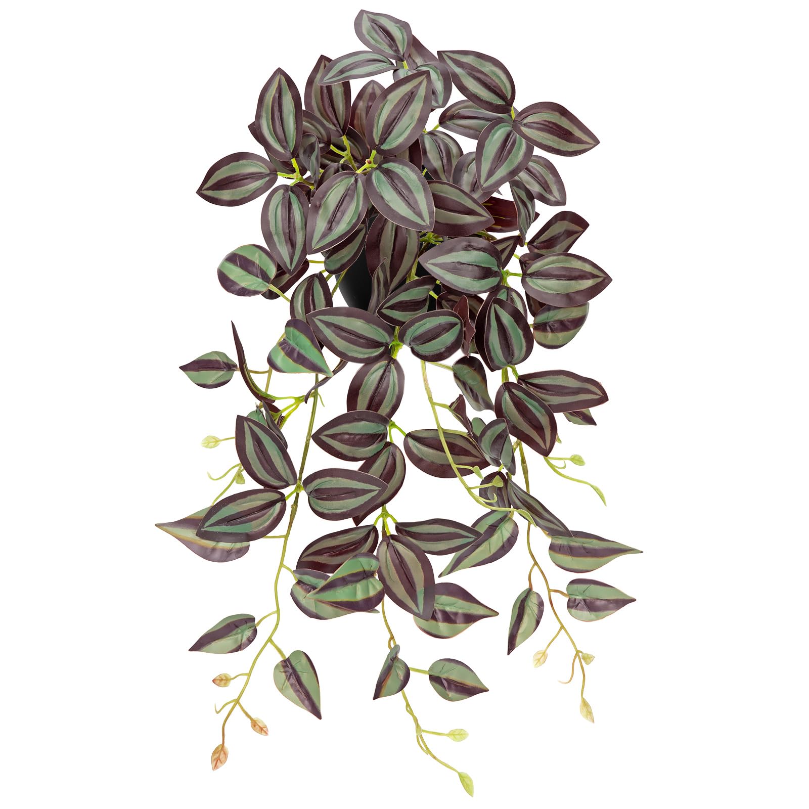 Oairse Artificial Plants with Black Pots Fake Trailing Plants Decorative Fake Potted Plants Faux Tradescantia Zebrina for Indoor Outdoor Home Office Bathroom Kitchen Table Shelves Decor