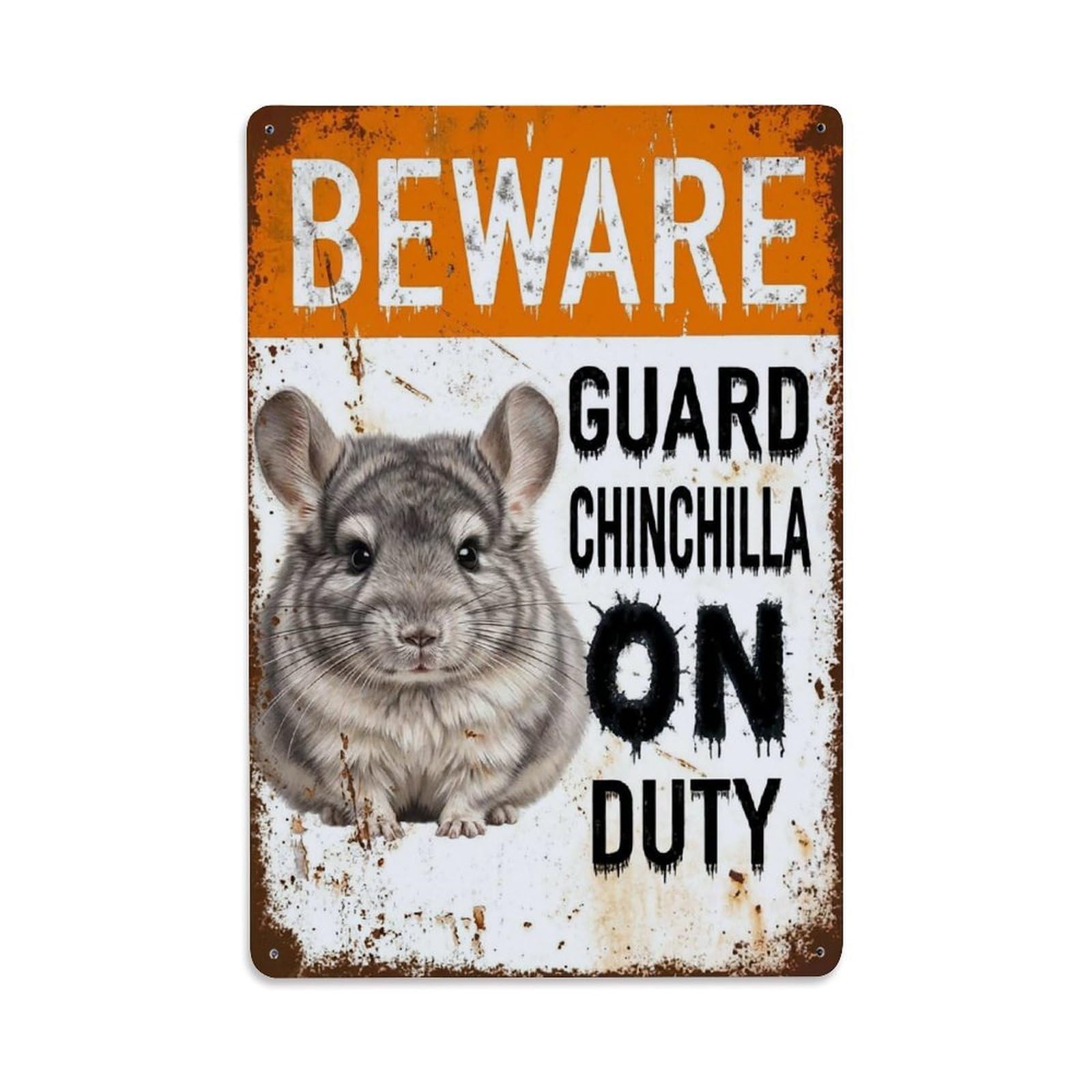 Vintage Funny Chinchilla Guard Beware of Pet Trail Metal Tin Sign Plaque Wall Decor for Cafe, Club Bar, Office, Garden Metal Poster 8x12Inch