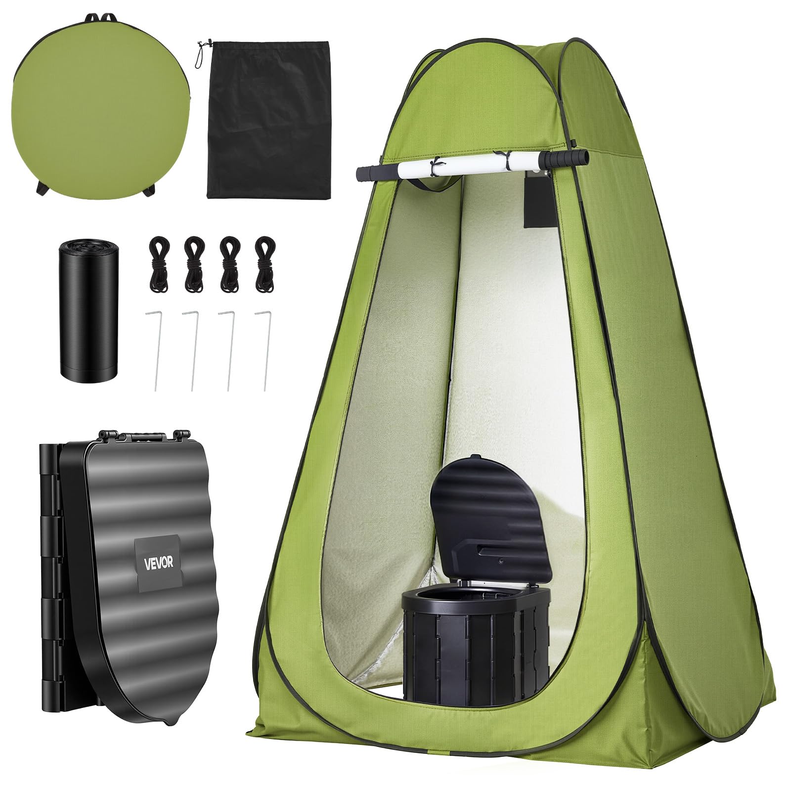 VEVOR Kit WC da Campeggio Pieghevole con Tenda, Toilette da Campeggio Portatile Pieghevole per Campeggio Viaggio Escursionismo Carico max. 150 kg, Borsa da Trasporto Sacchi per Spazzatura
