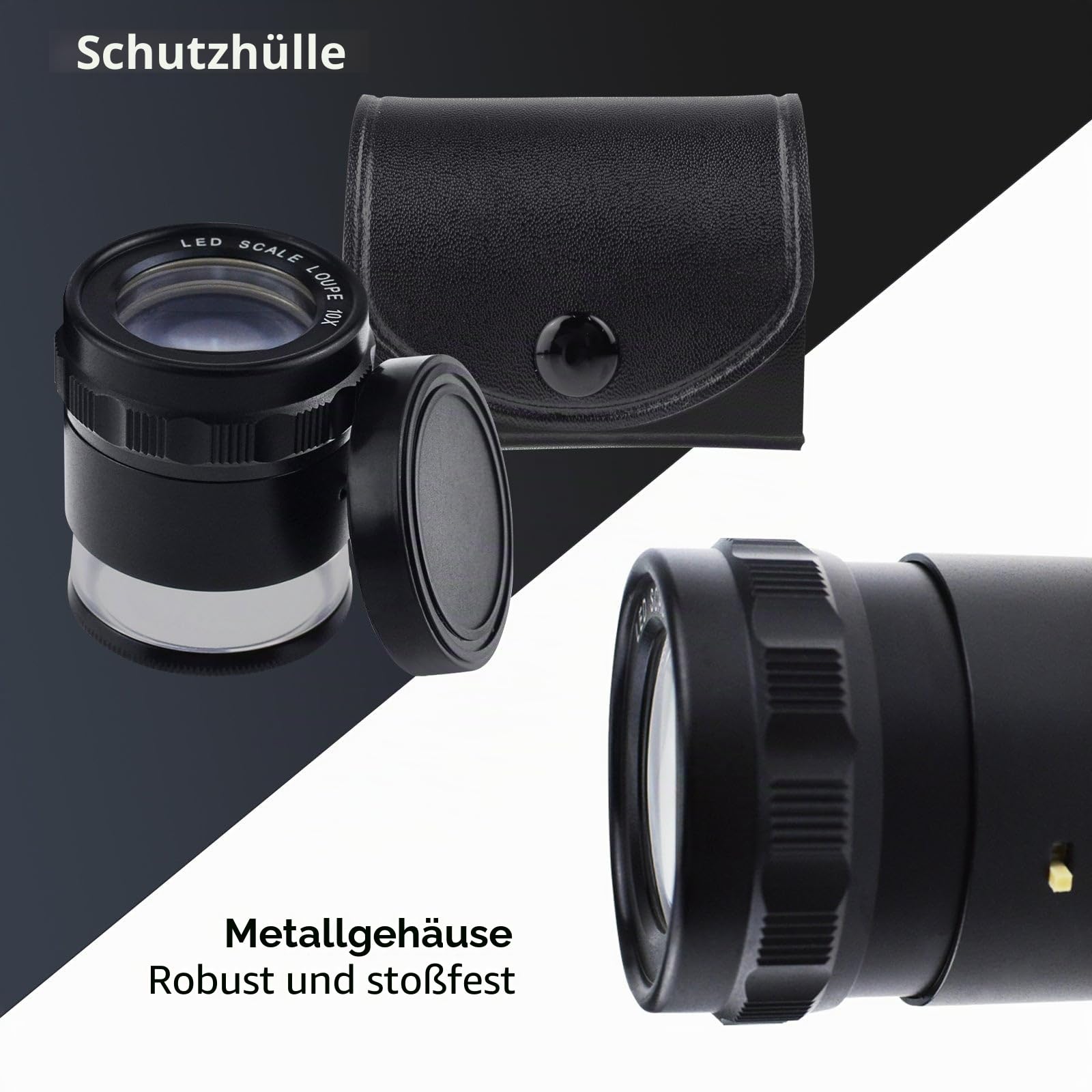 Schmucklupe, LED-Skalenlupe 10x Vergrößerung mit 8 LEDs und Einstellbarer Brennweite, Juwelierlupe für Schmuck, Edelsteine, Münzen, Hobby, Diamanten (Austauschbare Skala)