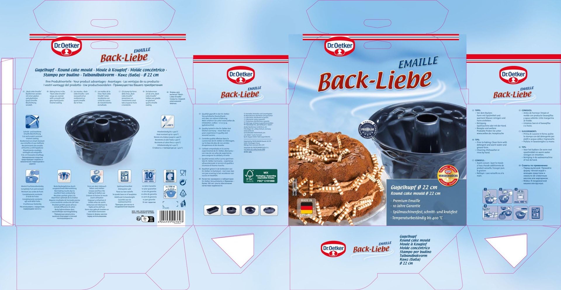 Dr. Oetker Back-Liebe Emaille-Set, 4-teilig | hitzebeständig bis 400 °C, schnitt- und kratzfest, hochwertige Backformen aus Emaille, 10 Jahre Herstellergarantie