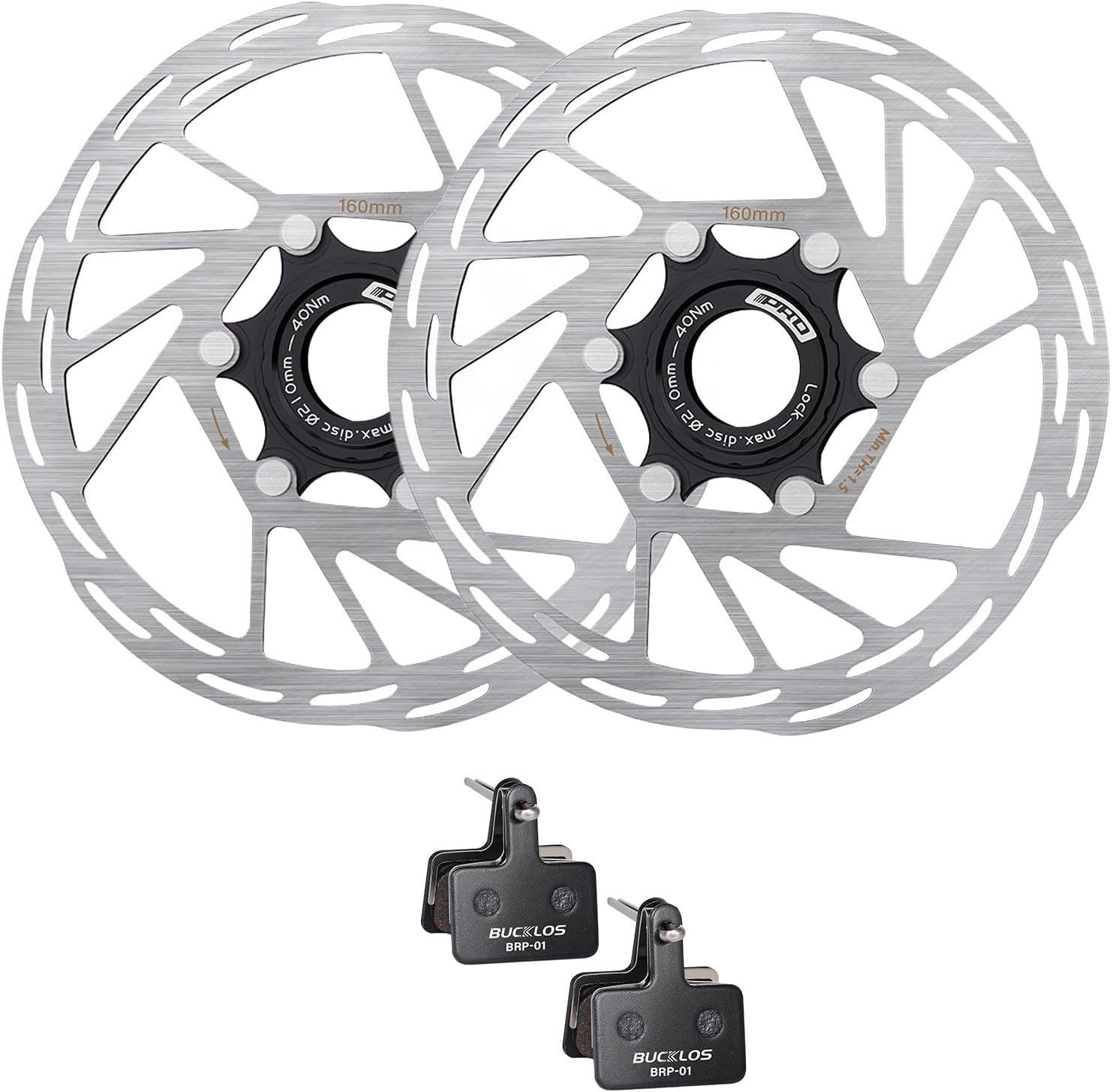 BUCKLOS 2 Pairs Semi Metallic Bike Brake Pads for TRP Tektro Shimano Deore Br-M575 M525 M515 T615 T675 M505 M495 and IIIPRO Bike Centerlock Disc Brake Rotor 160mm