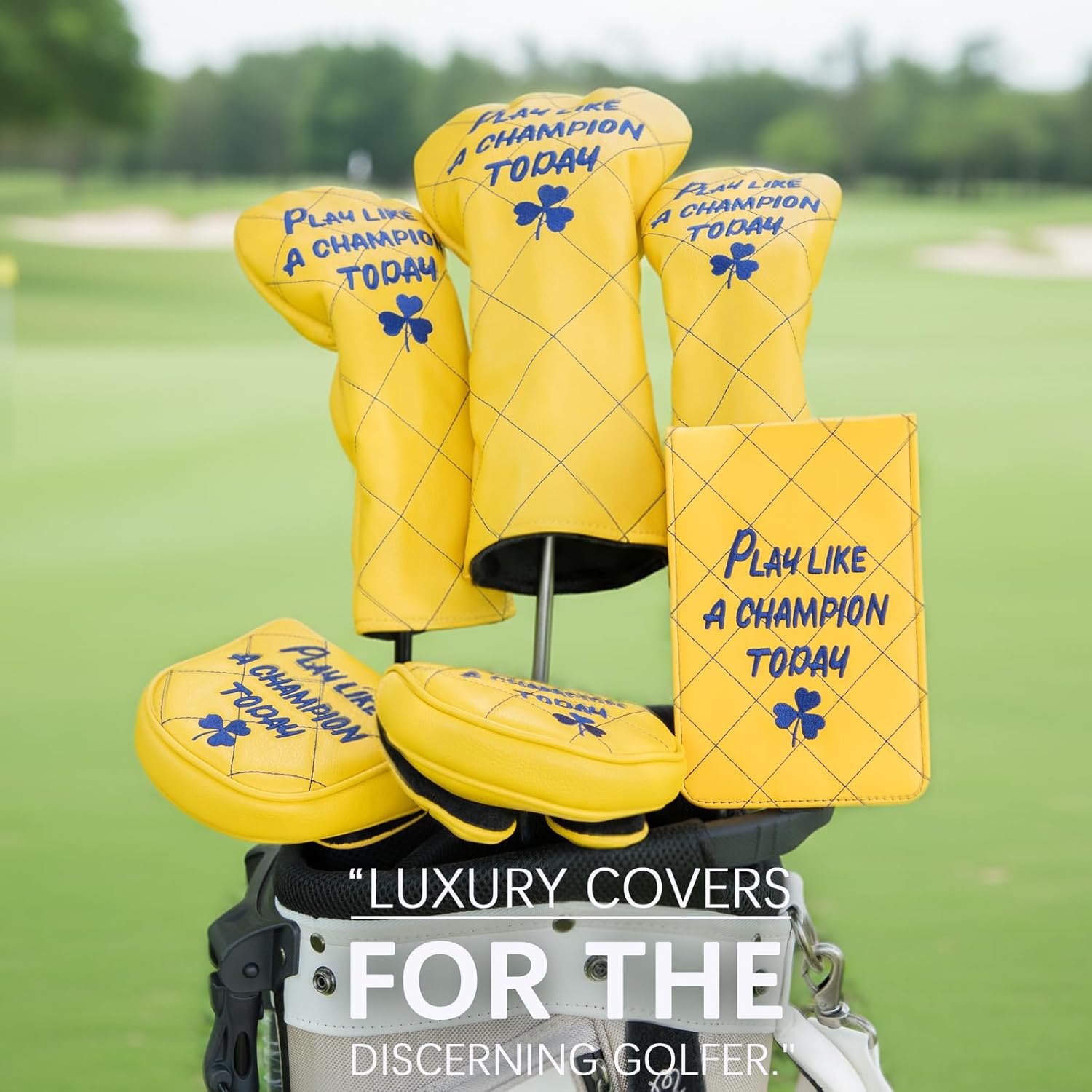 Golf Headcovers Play Like A Champion Today Golf Club Head Covers Advanced Embroidery Premium Leather Driver Headcovers Fairway Wood Covers Hybrid Cover Golf Mallet Putter Cover for DF3 OZ1
