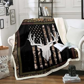 Erosebridal American Flag FuzzyÂ Blanket for Kids, Deer Antler FleeceÂ Blanket 40