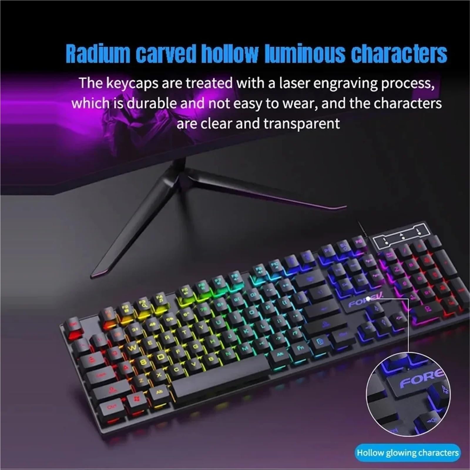 Tastiera meccanica retroilluminata a 104 tasti, tastiera da gioco con cavo, impermeabile, luminosa, per gamer, laptop, ufficio (M1)