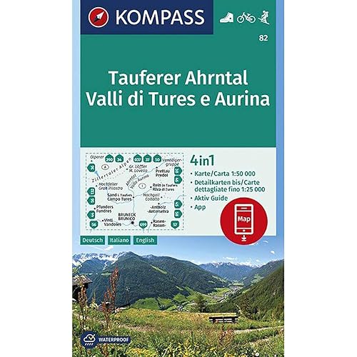 Carta escursionistica n. 82. Valli di Tures e Aurina 1:50.000. Ediz. italiana, tedesca e inglese: 4in1 Wanderkarte 1:50 000 mit Aktiv Guide und ... in der KOMPASS-App. Fahrradfahren. Skitouren