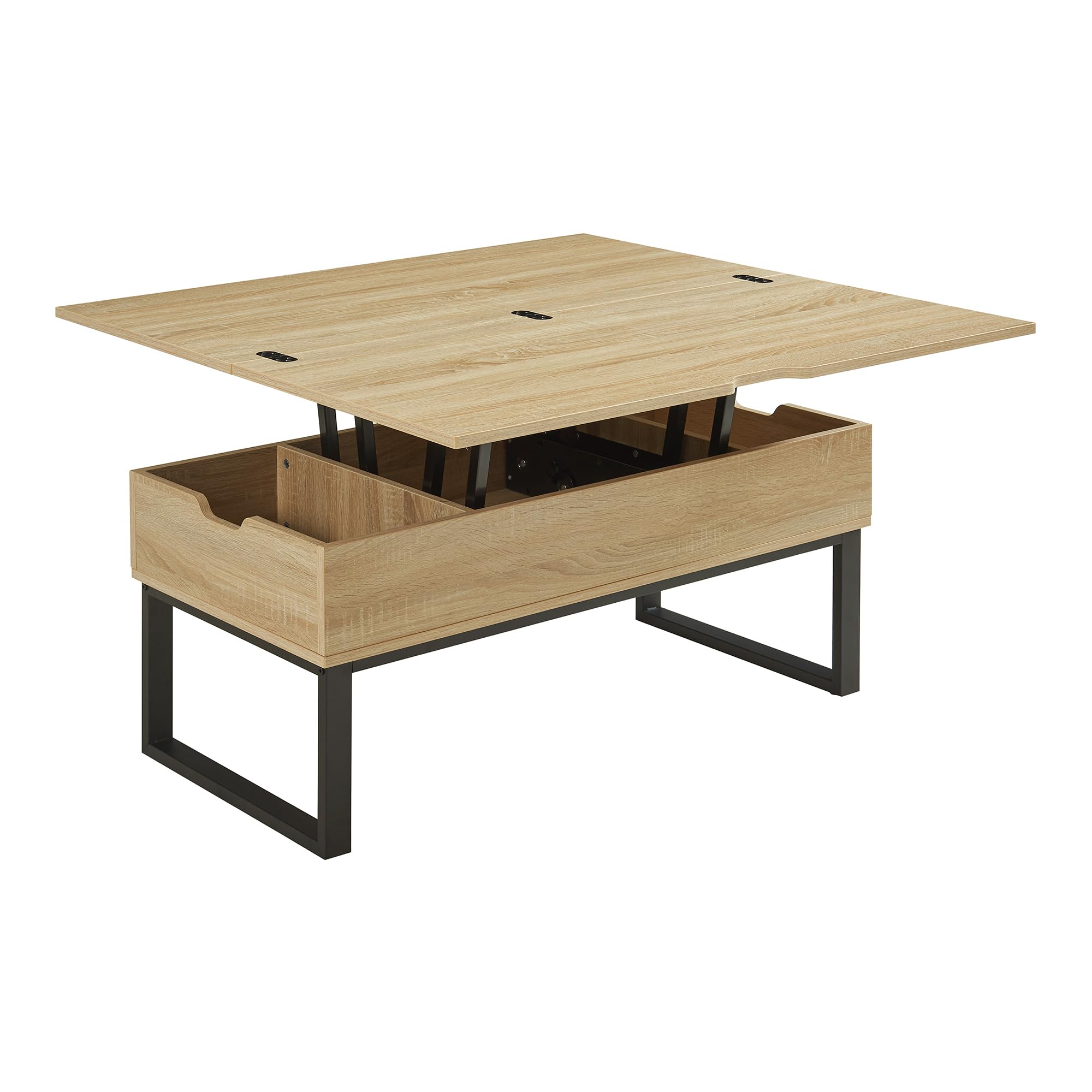 [en.casa] Mesa de Centro Rauli Mesa Baja Rectangular con Tablero Elevable y Extensible con 3 Compartimentos Internos Mueble Auxiliar Mesita para Salón 100 x 50 x 47 cm - Efecto Roble