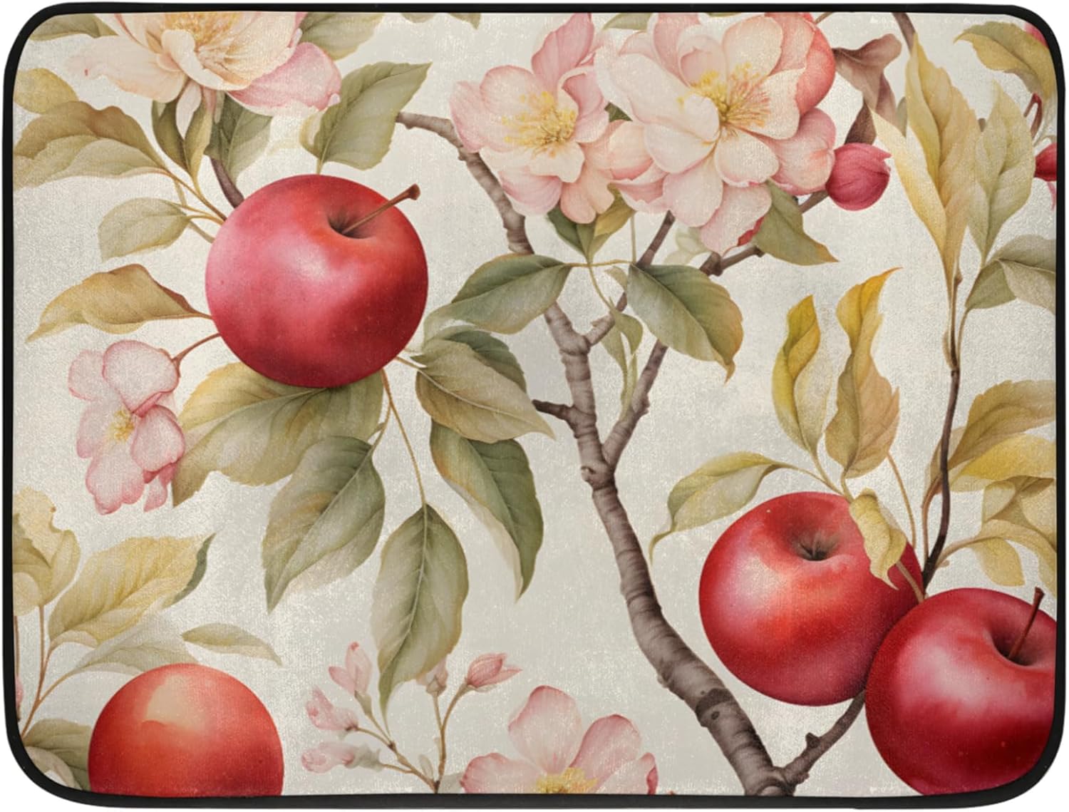 Soft Area Rug 3.25' x 5' Fruit Apples Flowers Washable Non-Slip Rugs Low Pile Stain Resistant Floor Carpet for Dining Room Bedroom Living Room