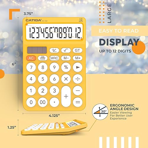 Miniatura 4 de CATIGA Calculadora de escritorio de 12 dígitos Calculadora de escritorio básica con pantalla LCD grande, botones grandes, 4 funciones, energía solar