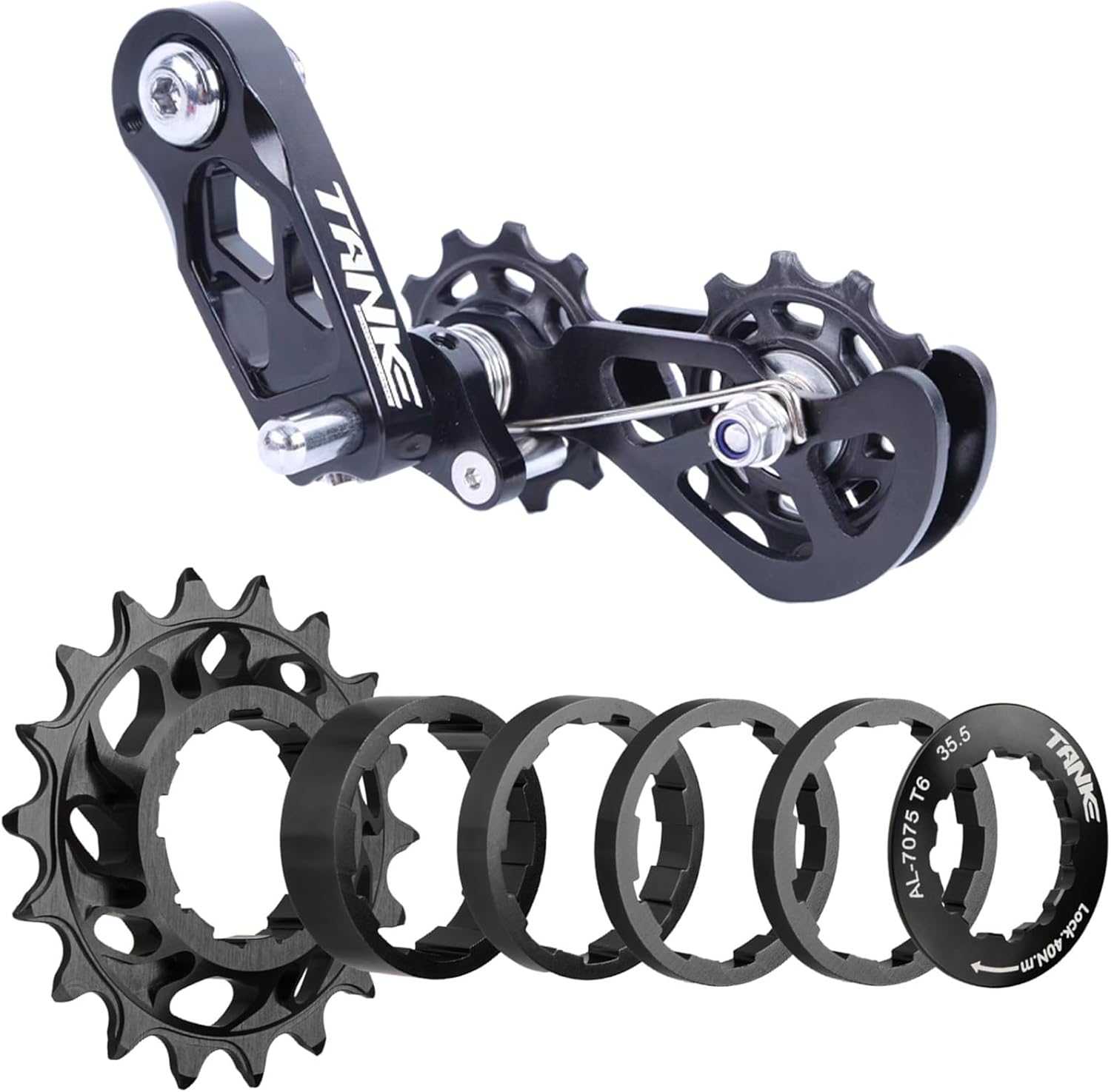 Single-Speed Chain Tensioner and 15T Single Speed Cassette-Black