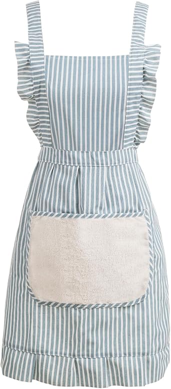 Cute Cotton Apron for Women, Adjustable Bib Cooking Kitchen Aprons with Pockets for BBQ Drawing Baking