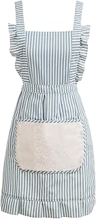 Cute Cotton Apron for Women, Adjustable Bib Cooking Kitchen Aprons with Pockets for BBQ Drawing Baking